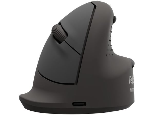Fellowes Breyta Plus+ - Vertikal mus - ergonomisk - medium - høyrehendt - optisk - 5 knapper - trådløs - Bluetooth, 2.4 GHz, USB-C - svart