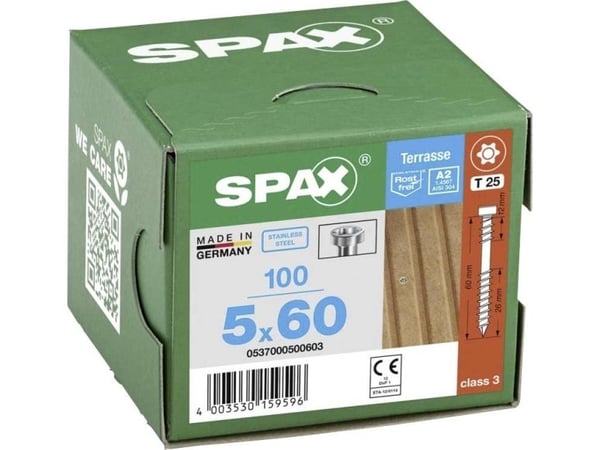 SPAX 3336805, Skruv, Rostfritt stål, Trä, Cylindriskt huvud, Torx, Metallisk