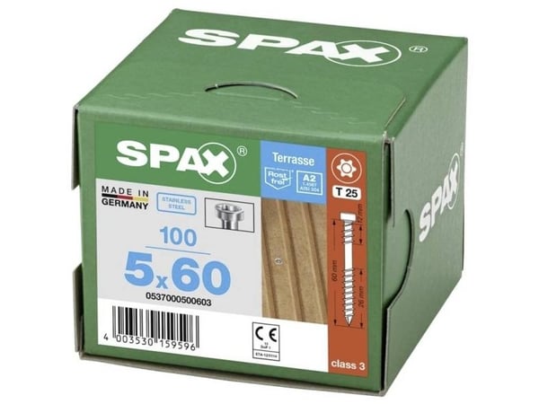 SPAX 3336805, Skruv, Rostfritt stål, Trä, Cylindriskt huvud, Torx, Metallisk