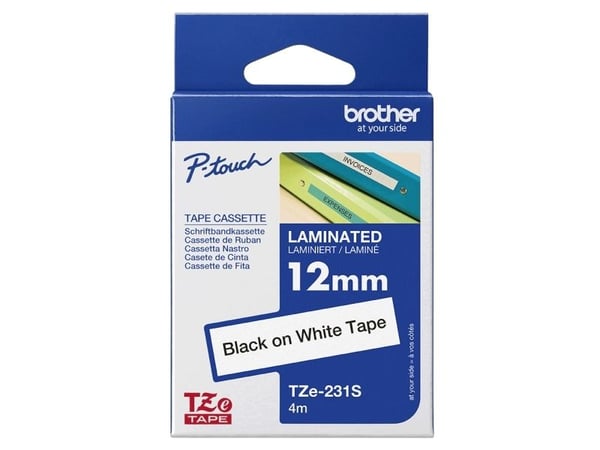 Brother TZe-231S - Svart på vitt - Rulle (1,2 cm x 4 m) 1 kassett(er) bandlaminat - för Brother PT-D210, D600, H110; P-Touch PT-D200, D450, D800, E...