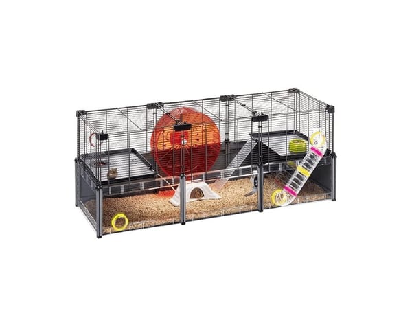 Ferplast Stor Hamsterbur - Musbur & Hamsterhus - Metallnät - med tillbehör - modulär - Multipla Hamster, 107,5 x 37,5 x h 42 CM