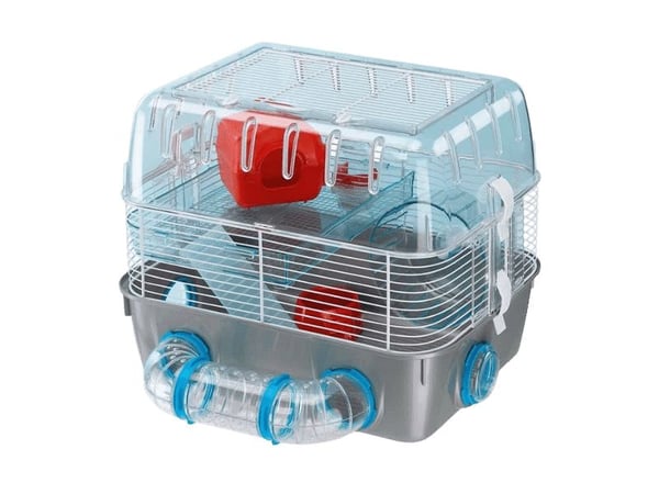 Ferplast COMBI 1 FUN Hamsterin häkki - monitasoinen elinympäristö tunnelijärjestelmällä ja pyörillä - 40.5x29.5x32.5cm