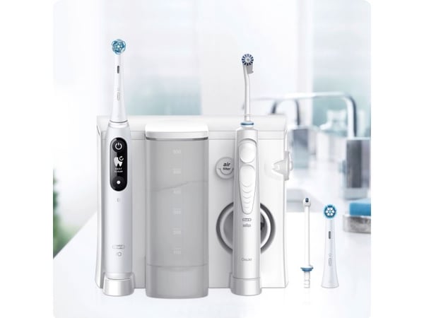 Oral-B iO6 & OxyJet, Voksen, Roterende vibrerende Tannbørste, Daglig stell, Gum omsorg, Intense, Sensitiv / Myk, Super sensitive, Hvit, 2 min, Batteri