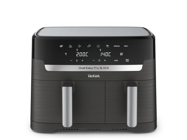 Tefal Dual Easy Fry & Grill EY905B, Varmluftsfritös, 8,3 l, Dubbel, Grå, Röra, Fristående