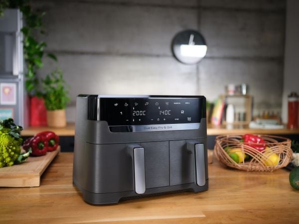 Tefal Dual Easy Fry & Grill EY905B, Varmluftsfritös, 8,3 l, Dubbel, Grå, Röra, Fristående