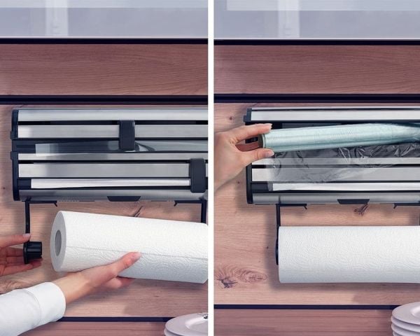Leifheit 25793, Veggmontert tørkepapirholder, Sort, Rustfritt stål, Rustfritt stål, 28 cm, Rektangel, Plastfolie