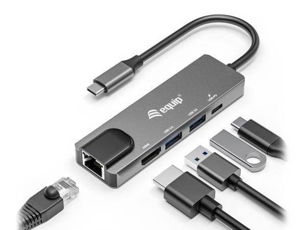 Utrusta 133489, Trådbunden, USB 3.2 Gen 1 (3.1 Gen 1) Typ-C, 100 W, 10 100 1000 Mbit/s, Grå, 5 Gbit/sek.