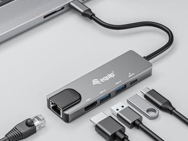 Utrusta 133489, Trådbunden, USB 3.2 Gen 1 (3.1 Gen 1) Typ-C, 100 W, 10 100 1000 Mbit/s, Grå, 5 Gbit/sek.