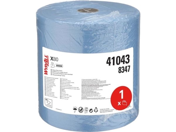 Industritork Kimberly-Clark Wypall X80, 1-lagers, 147 m x 31,5 cm, Ø28,7 cm, blå