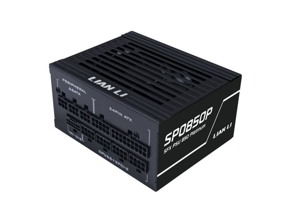 Lian Li SP Series Platinum 80 PLUS Platinum-strømforsyning, SFX, fullt modulær, PCIe 5.1, ATX 3.1 - 850 Watt, svart