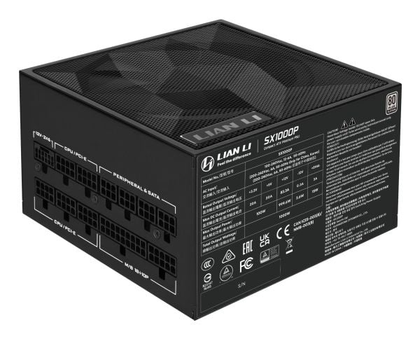 Lian Li SX Series 80 PLUS Platinum PSU, fullt modulær, PCIe 5.1, ATX 3.1 - 1000 watt, svart
