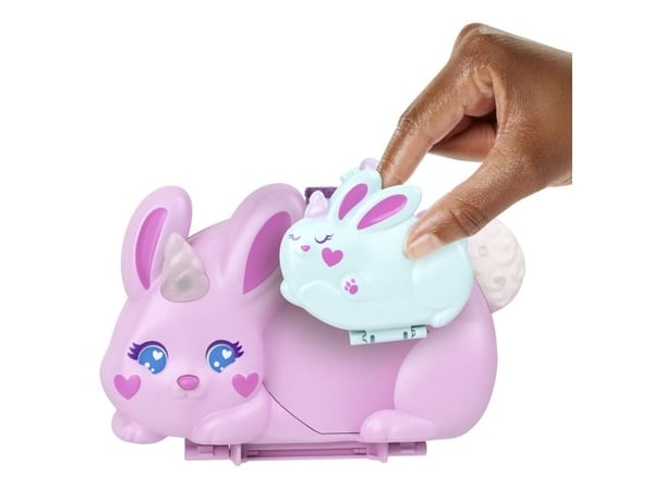 Polly Pocket 2-i-1 Bunny Fun kiste, bærbart lommelekesett med 2 dukker og 12 tilbehør inkludert dyr