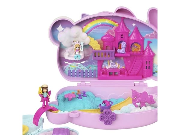Polly Pocket 2-i-1 Bunny Fun kiste, bærbart lommelekesett med 2 dukker og 12 tilbehør inkludert dyr