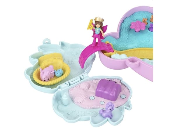 Polly Pocket 2-i-1 Bunny Fun kiste, bærbart lommelekesett med 2 dukker og 12 tilbehør inkludert dyr