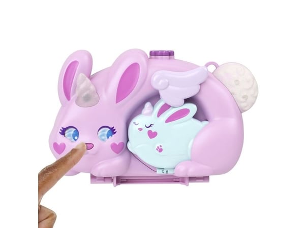 Polly Pocket 2-i-1 Bunny Fun kiste, bærbart lommelekesett med 2 dukker og 12 tilbehør inkludert dyr