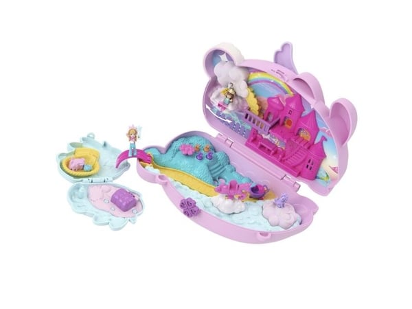 Polly Pocket 2-i-1 Bunny Fun kiste, bærbart lommelekesett med 2 dukker og 12 tilbehør inkludert dyr