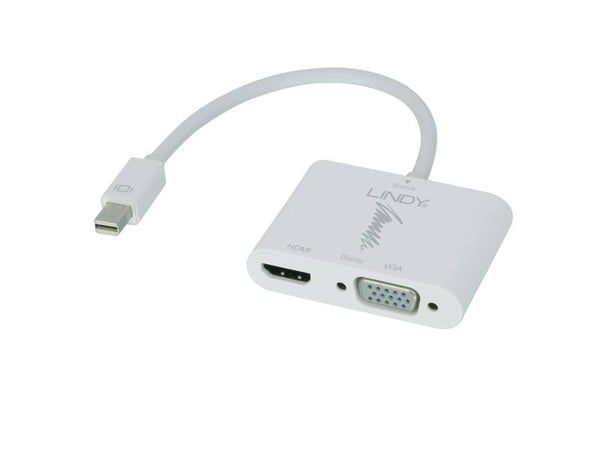 Lindy 41070, Mini DisplayPort, HDMI + VGA (D-Sub), Uros, Naaras, Valkoinen, 40 g