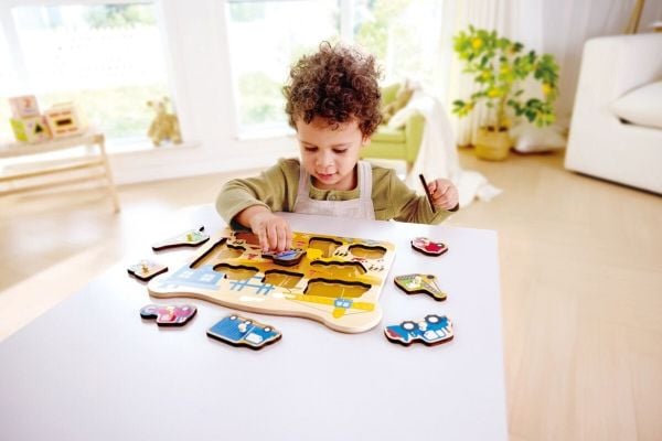 Hape Construction Vehicles peg-pussel