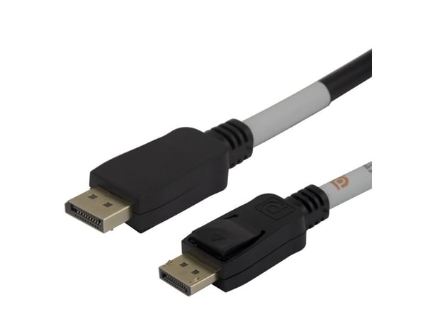 DELTACO - DisplayPort-kabel - DisplayPort (hann) hasp til DisplayPort (hann) hasp - DisplayPort 2.1a - 1,5 m - VESA DP54-sertifisert - svart