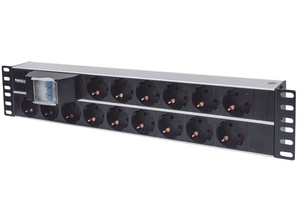 Intellinet 714051, Grunnleggende, Vekslet, 2U, Horisontal, Aluminium, Aluminium, Svart, 15 AC-utganger