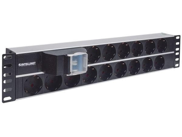 Intellinet 714051, Grunnleggende, Vekslet, 2U, Horisontal, Aluminium, Aluminium, Svart, 15 AC-utganger