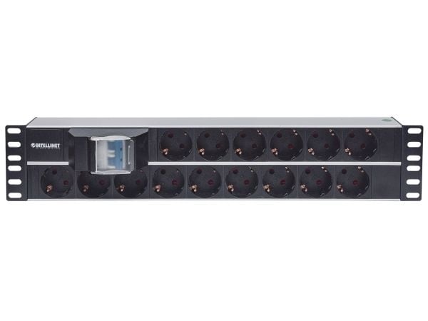 Intellinet 714051, Grunnleggende, Vekslet, 2U, Horisontal, Aluminium, Aluminium, Svart, 15 AC-utganger