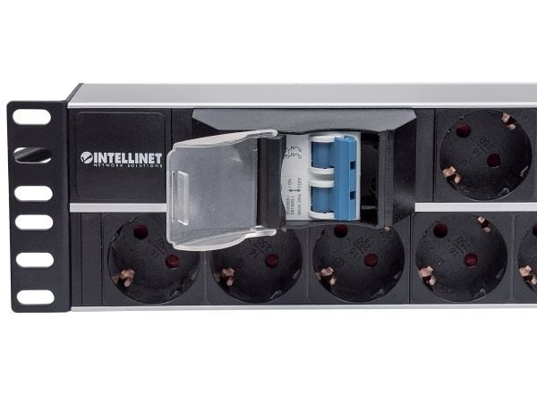 Intellinet 714051, Grunnleggende, Vekslet, 2U, Horisontal, Aluminium, Aluminium, Svart, 15 AC-utganger