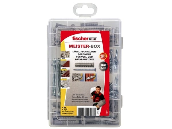 Fischer MEISTER-BOX SX, Kit med skruv och väggplugg, Betong, Grå, 80 styck, Låda