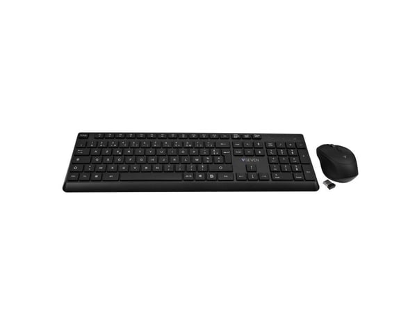 V7 CKW350FR, Full størrelse (100 og), Trådløs, RF kabel-fri, AZERTY, Sort, Mus inkludert