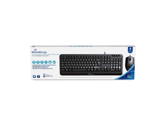MediaRange MROS108-GR, Full størrelse (100 og), Koblet med ledninger (ikke trådløs), USB, QWERTY, Sort, Mus inkludert