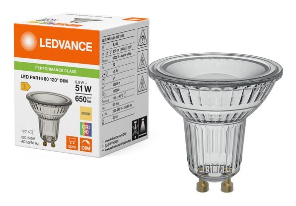 Osram LED PAR16 DIM P, 6,9 W, 51 W, GU10, 650 lm, 25000 timer, Varm hvit