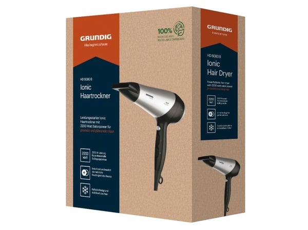 Grundig HD 6080 B hårføner 2200 W sort - sølv (GMS5030)