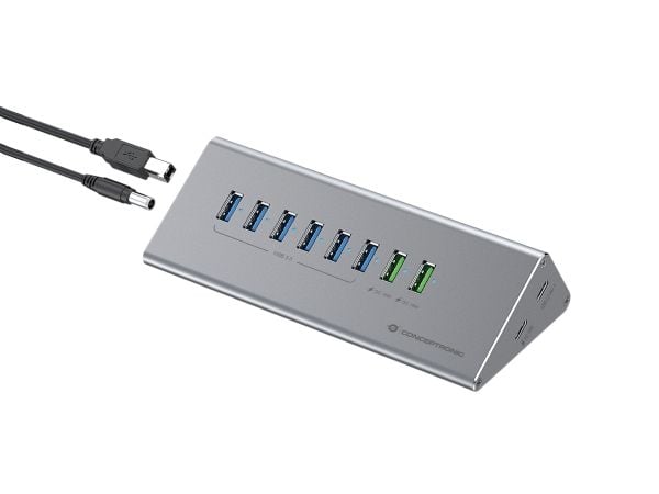 Conceptronic HUBBIES18G, USB 3.2 Gen 1 (3.1 Gen 1) Type-B, USB 3.2 Gen 1 (3.1 Gen 1) Type-A, USB 3.2 Gen 1 (3.1 Gen 1) Type-C, 5000 Mbit/s, Grå, Al...
