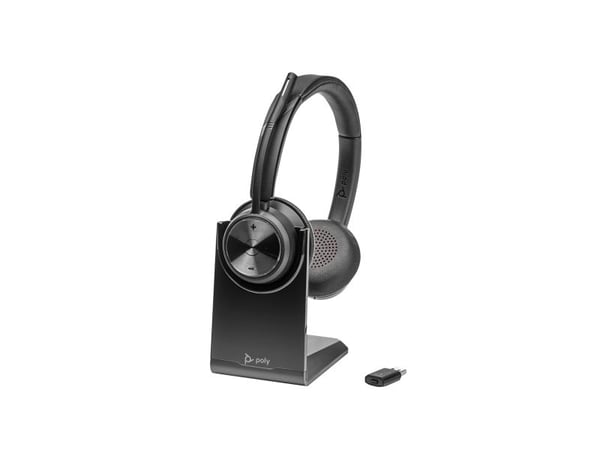 HP Poly Savi 7320 - Savi 7300 series - hodesett - on-ear - DECT - trådløs - USB-A via DECT adapter - svart - UC-sertifisert