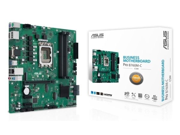 ASUS B760M-C-CSM - Hovedkort - micro ATX - LGA1700-sokkel - B760 Chipset - USB 3.2 Gen 1 - Gigabit LAN - innbygd grafikk (CPU kreves) - HD-lyd (8-k...