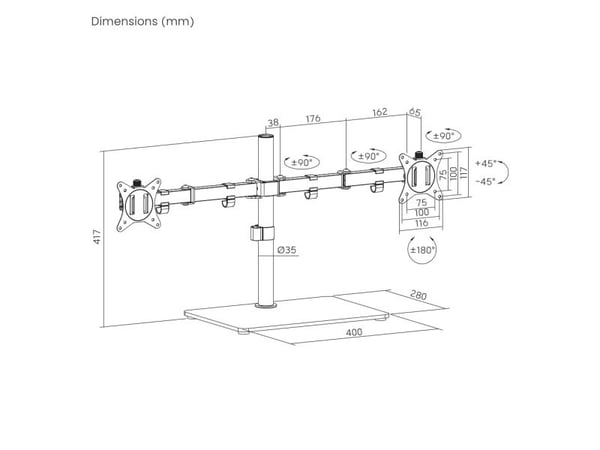 Gembird - Monteringssett (dual arm monitor mount) - justerbar - for 2 LCD-skjermer - stål, plastikk, herdet glass - svart - skjermstørrelse: 17"-32...