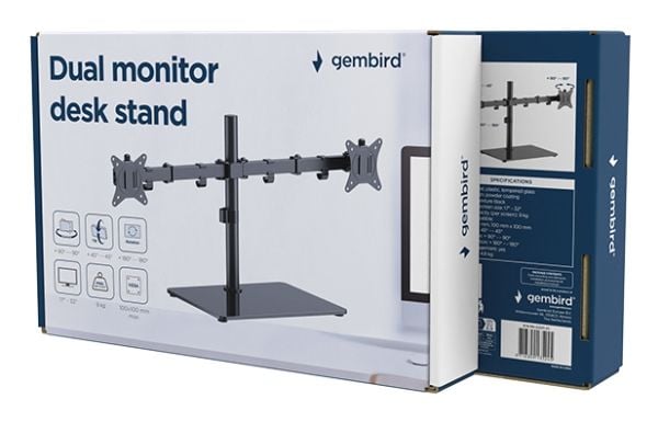 Gembird - Monteringssett (dual arm monitor mount) - justerbar - for 2 LCD-skjermer - stål, plastikk, herdet glass - svart - skjermstørrelse: 17"-32...