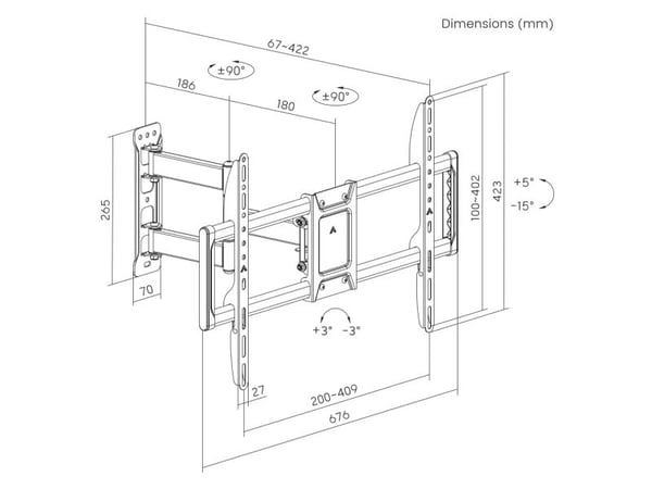 Gembird - Monteringssett (veggmontering) - for TV - full bevegelse - stål - finteksturert svart - skjermstørrelse: 37"-90"