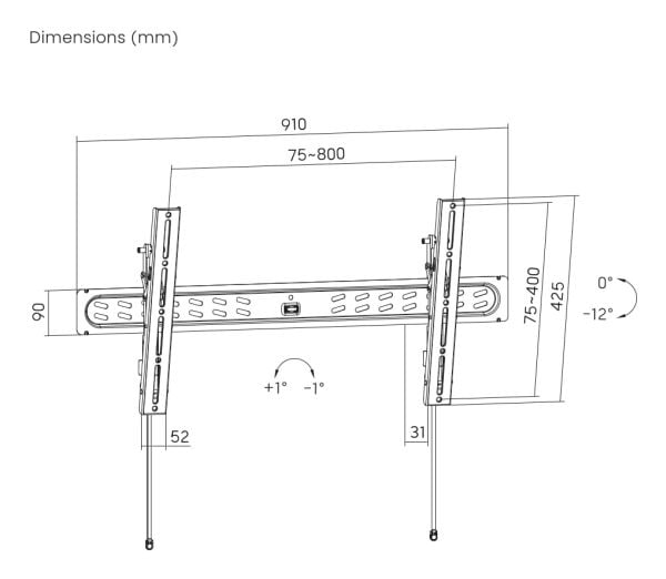 Gembird PRO Series - Monteringssett (veggmontering) - for TV - tipping - stål - finteksturert svart - skjermstørrelse: 43"-95"