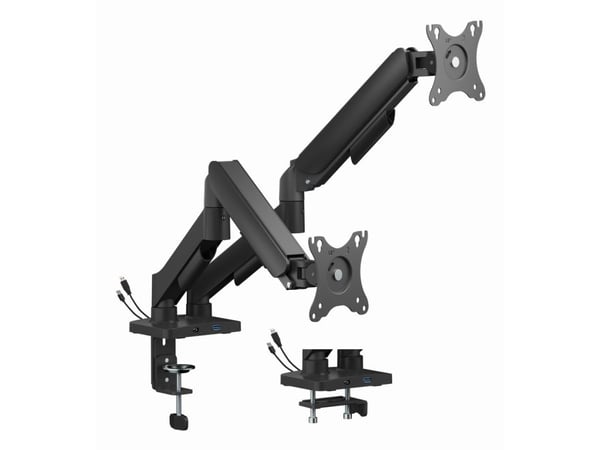 Gembird - Monteringssett (bordmonteringsarm) - justerbar arm - for 2 LCD/plasma-paneler - USB ports - stål, plastikk - finteksturert svart - skjerm...