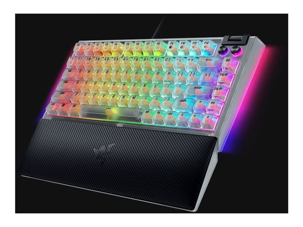 Razer BlackWidow V4 - Phantom White Edition - tastatur - 75% - bakgrunnsbelyst - USB-C - QWERTY - USA - tastsvitsj: Tactile Quiet - hvit