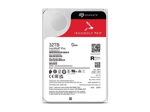 Seagate IronWolf Pro ST32000NT000 - Harddisk - 32 TB - intern - 3.5" - SATA 6Gb/s - 7200 rpm - med 3-års Seagate Rescue Data Recovery
