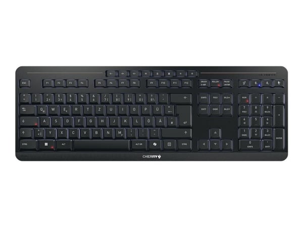 CHERRY Stream keyboard ultimate, Langallinen & langaton, USB + RF Wireless + Bluetooth, Näppäimen saksikytkin, QWERTY, LED, musta