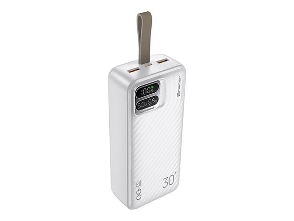 Tracer BLAZE - Strømbank - 30000 mAh - 111 Wh - 3S - 65 watt - 3 A - PD, QC 3.0, Fast Charge - 3 utgangskontakter (2 x USB, USB-C) - hvit