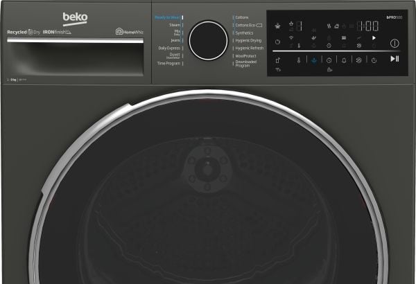 Beko B5T89243M, Frittstående, Frontmatet, Varme pumpe, Sort, Rotasjon, Berøringskontroll, Riktig/Høyre