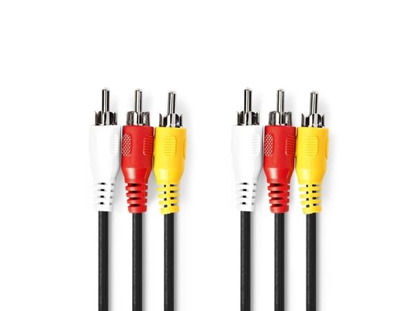 Nedis CVGL24300BK15, 1,5 m, 3 x RCA, 3 x RCA, Hankontakt, Hankontakt, Svart