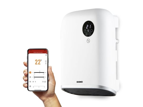 Domo DO7357F, Viftedrevet elektrisk romvarmer, 1,4 m, IP24, Innendørs, Vegg, Hvit