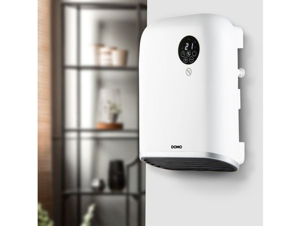 Domo DO7357F, Viftedrevet elektrisk romvarmer, 1,4 m, IP24, Innendørs, Vegg, Hvit