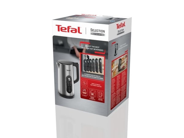 Tefal Selection KI871DE0, 1,7 L, 1500 W, Svart, Rustfritt stål, Rustfritt stål, Justerbar termostat, Vannmåler