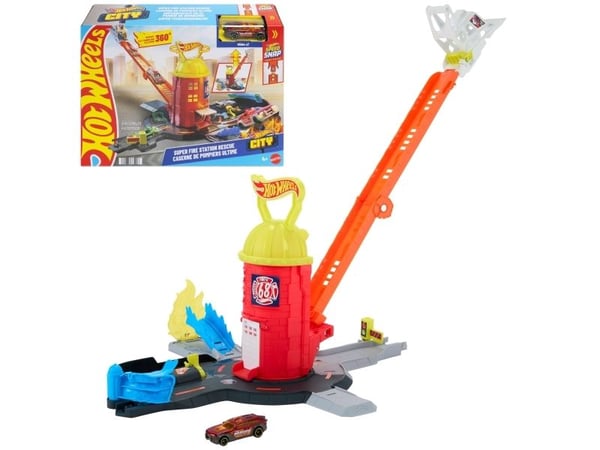 Hot Wheels City Super Fire Station Rescue, Ajoneuvo ja ratasetti, 4 vuosi/vuosia, Muovi, Monivärinen